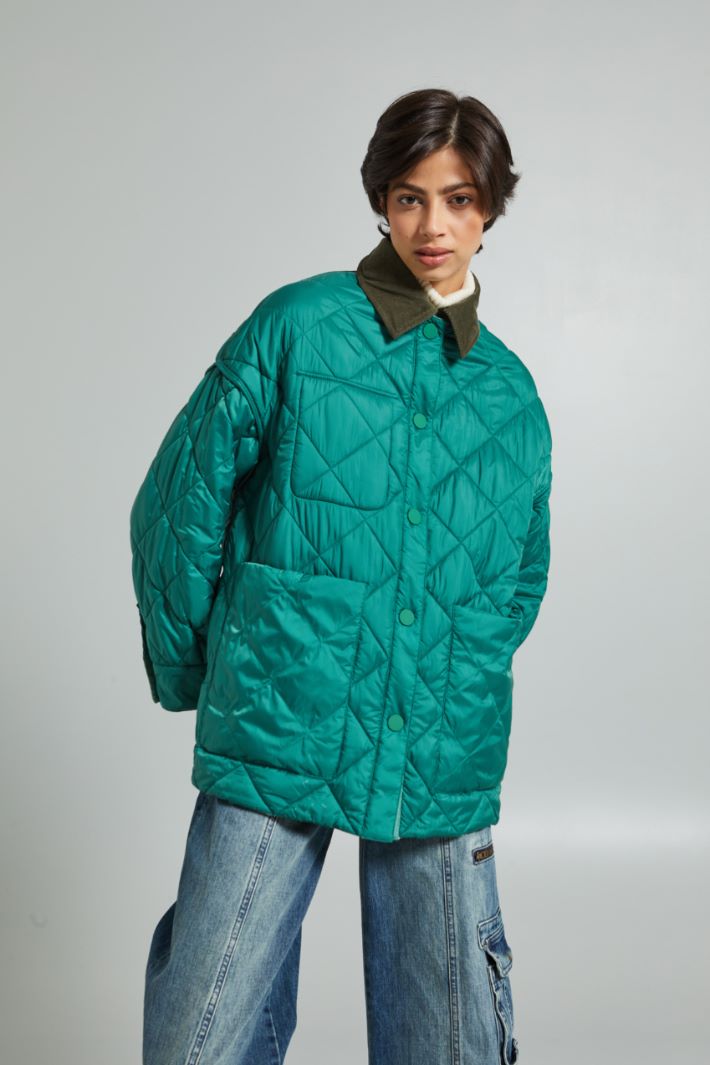 Giaccone imbottito in velluto - VERDE - Fashion Market - 3