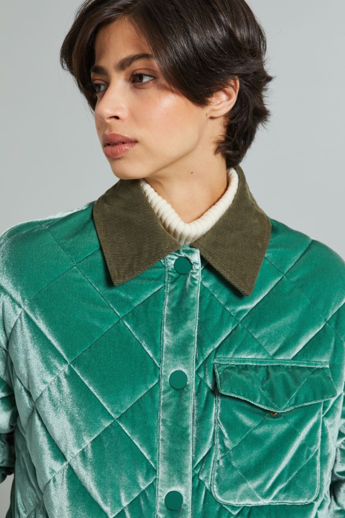 Giaccone imbottito in velluto - VERDE - Fashion Market - 4