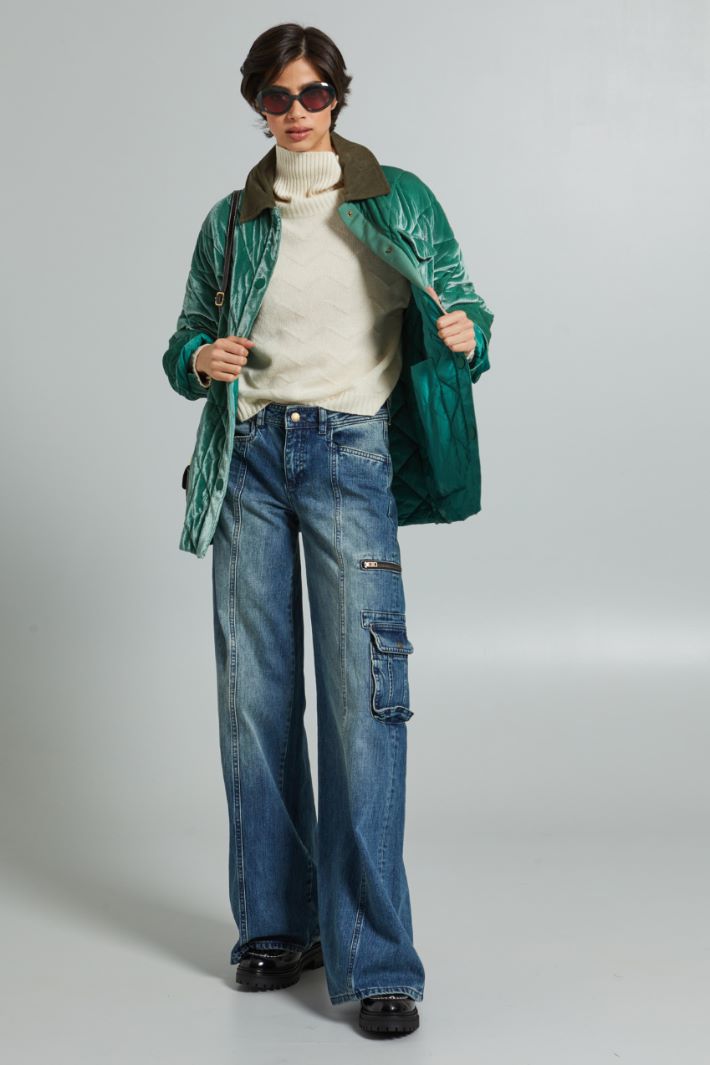 Giaccone imbottito in velluto - VERDE - Fashion Market
