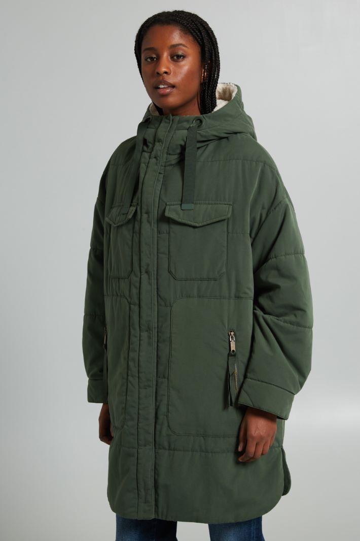Parka imbottito con cappuccio - VERDE BOSCO BIANCO - Fashion Market - 2