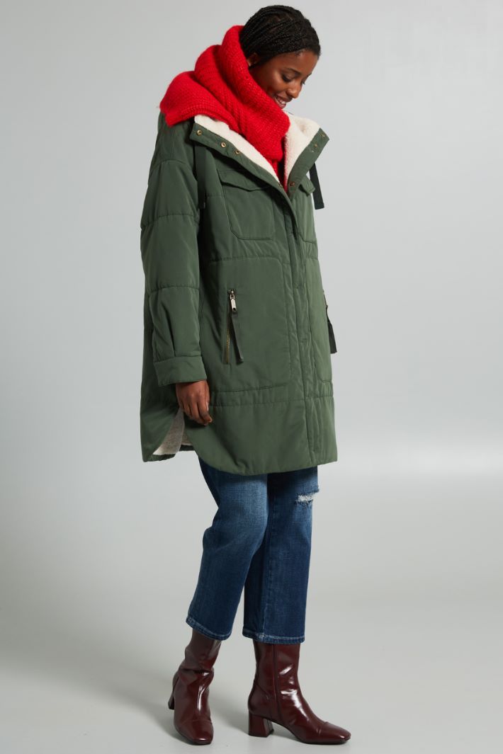 Parka imbottito con cappuccio - VERDE BOSCO BIANCO - Fashion Market