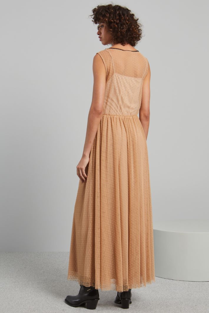 Abito lungo in tulle plumetis - BEIGE - Fashion Market - 4