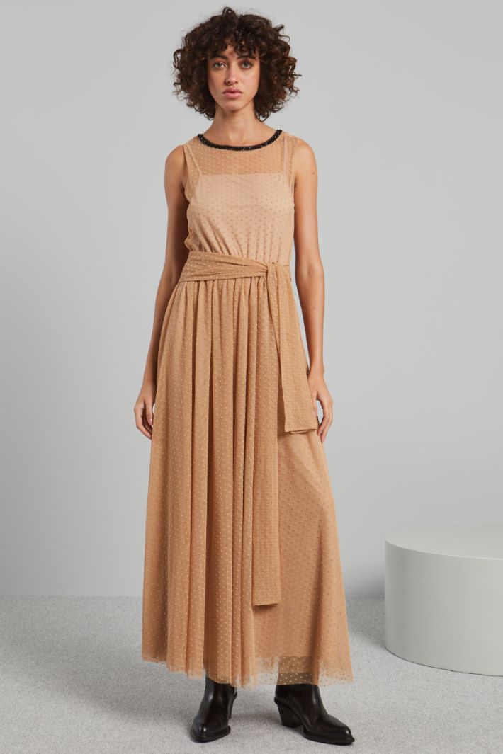 Abito lungo in tulle plumetis - BEIGE - Fashion Market - 2