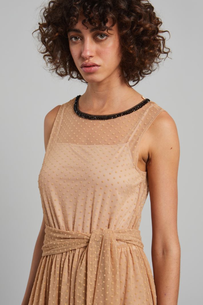 Abito lungo in tulle plumetis - BEIGE - Fashion Market - 3