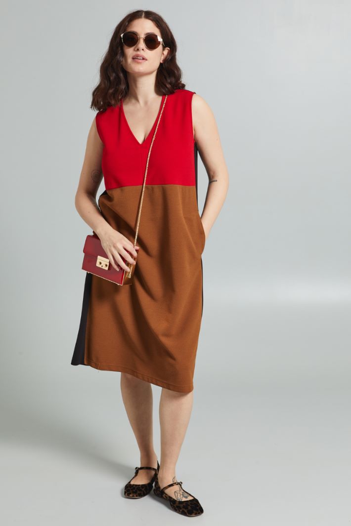 Abito in jersey goffrato - ROSSO MARRONE NERO - Fashion Market - 3