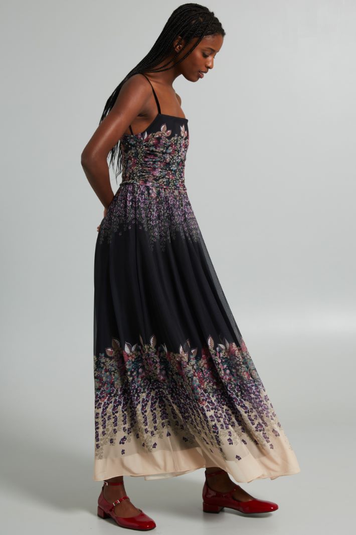 Abito lungo in jersey tulle - NERO VIOLA BEIGE - Fashion Market - 2
