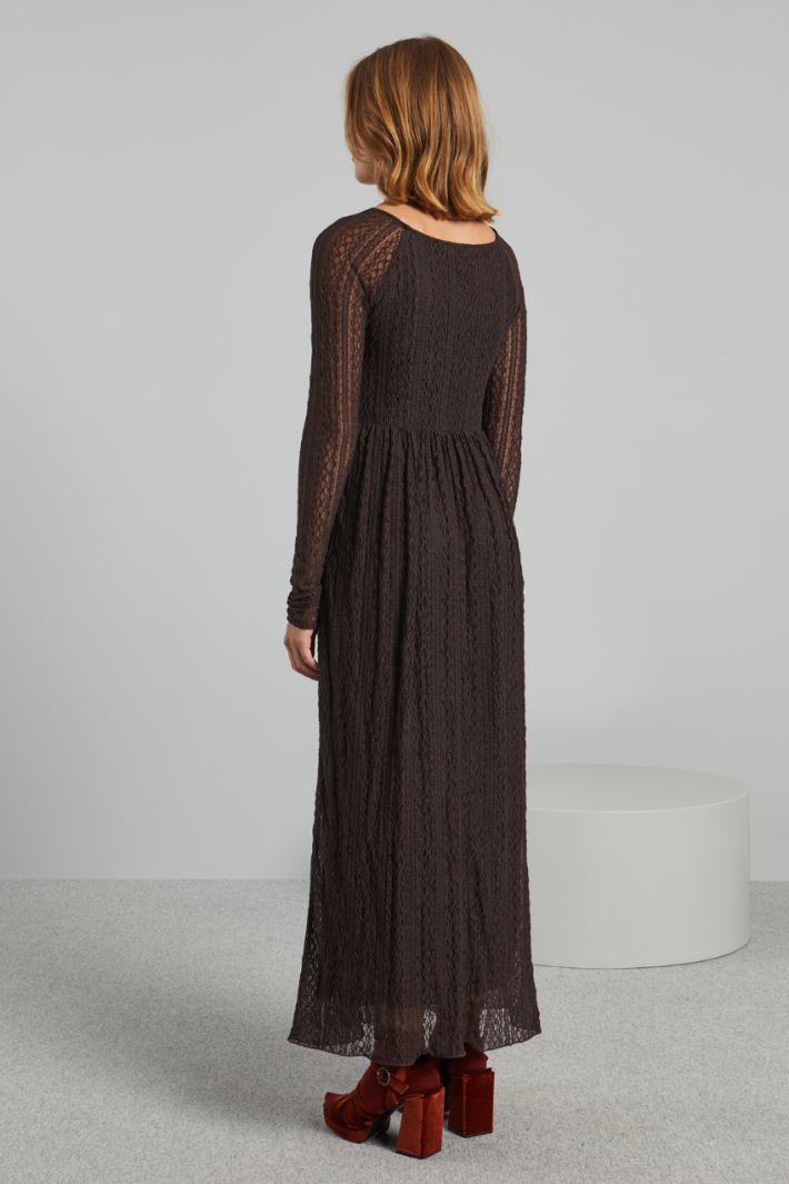 Abito lungo in jersey pizzo - MARRONE SCURO - Fashion Market - 4