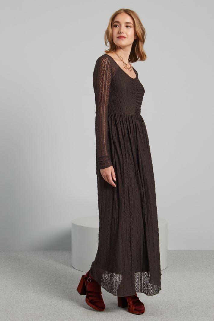 Abito lungo in jersey pizzo - MARRONE SCURO - Fashion Market - 2