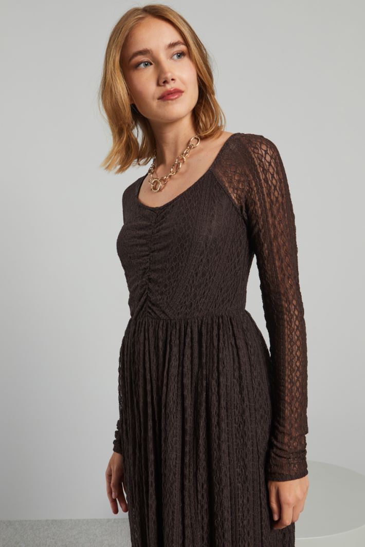 Abito lungo in jersey pizzo - MARRONE SCURO - Fashion Market - 3