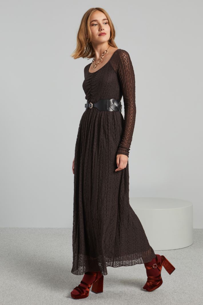 Abito lungo in jersey pizzo - MARRONE SCURO - Fashion Market