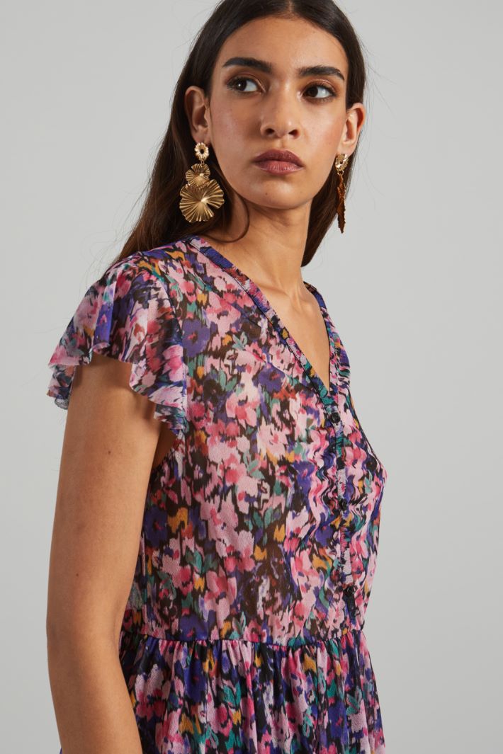 Abito corto in jersey tulle - VIOLA ROSA - Fashion Market - 3