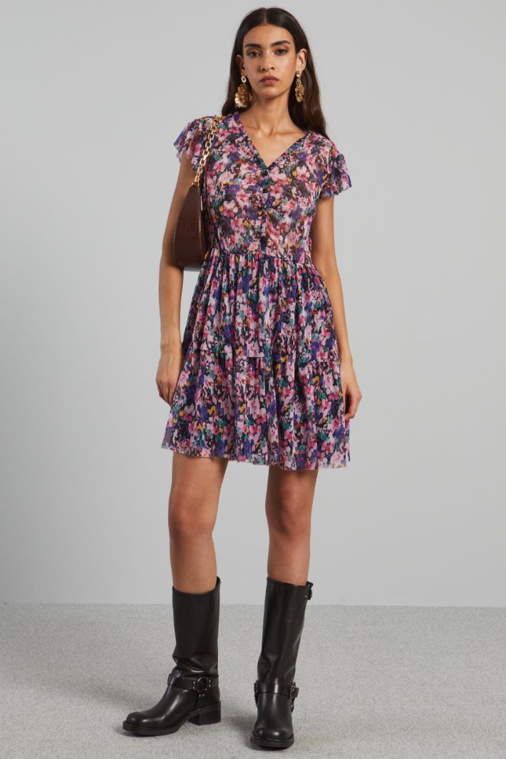 Abito corto in jersey tulle - VIOLA ROSA - Fashion Market