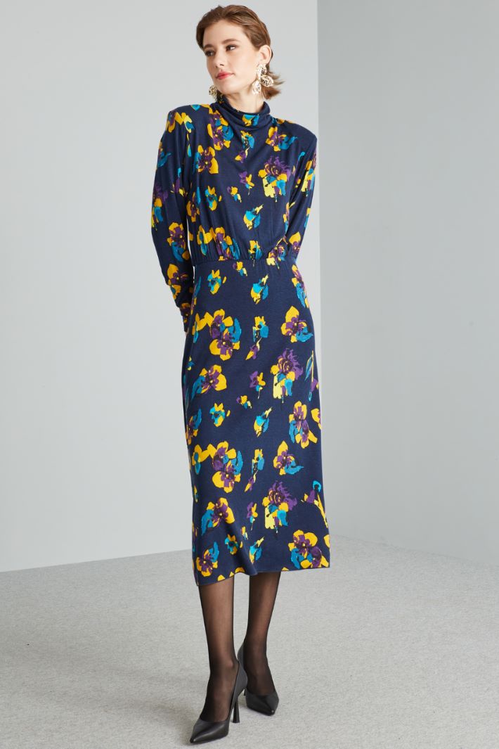 Abito midi con collo morbido - BLU GIALLO PETROLIO - Fashion Market - 3