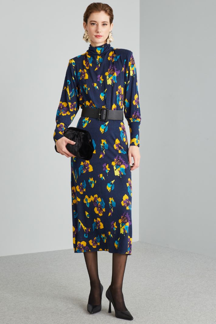 Abito midi con collo morbido - BLU GIALLO PETROLIO - Fashion Market