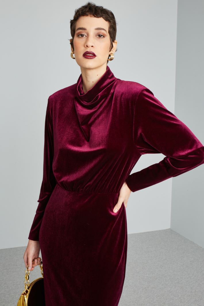 Abito in jersey velluto - BORDEAUX - Fashion Market - 3