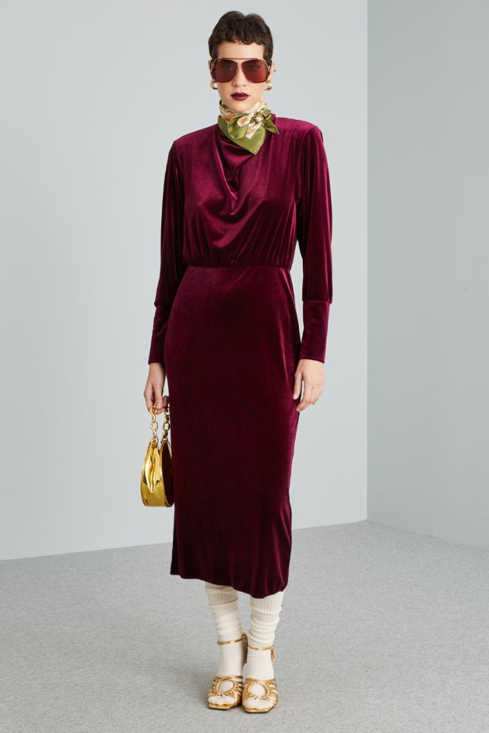 Abito in jersey velluto - BORDEAUX - Fashion Market