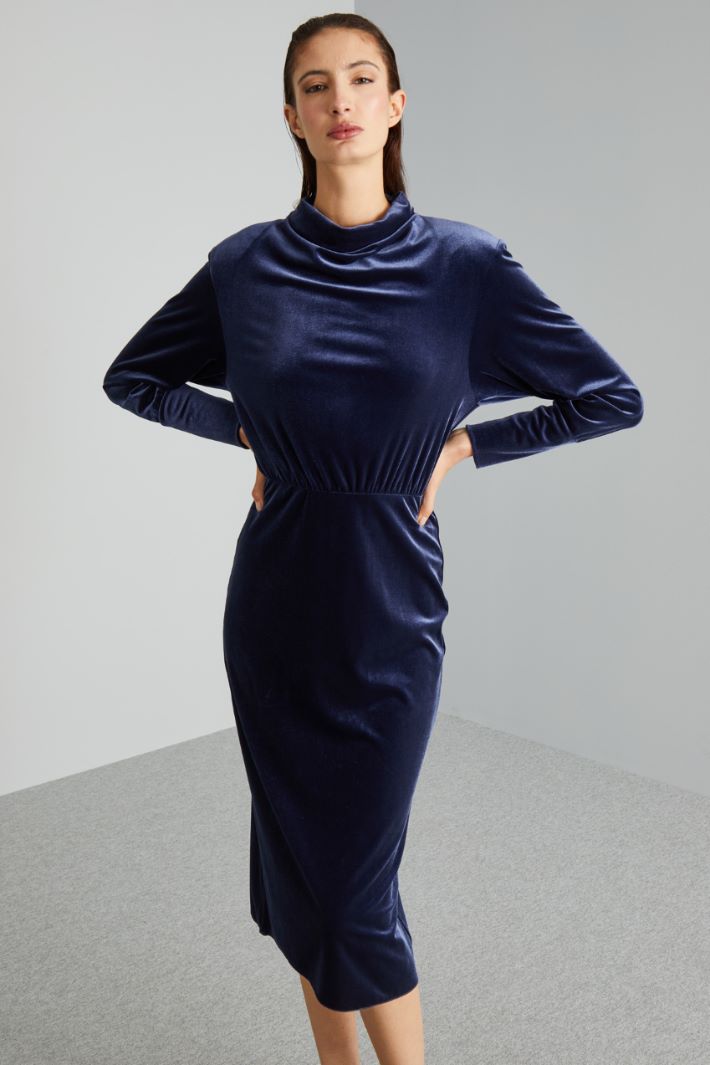 Abito in jersey velluto - BLU - Fashion Market - 4