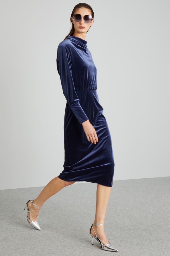 Abito in jersey velluto - BLU - Fashion Market