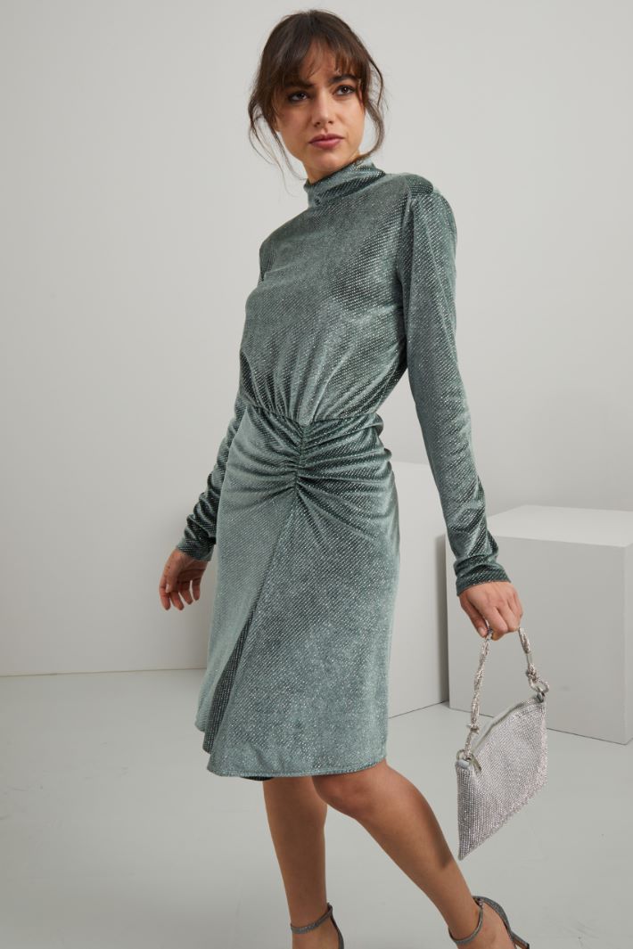 Abito in velluto con strass - VERDE ARGENTO - Fashion Market - 2
