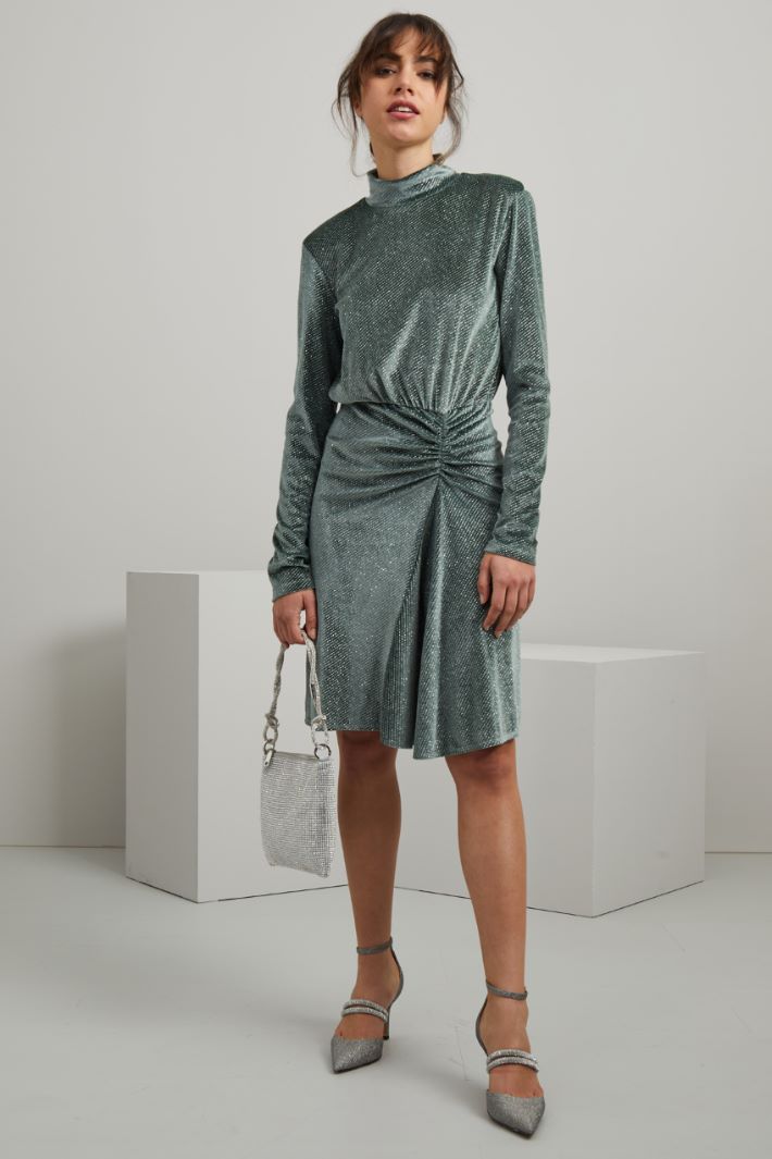 Abito in velluto con strass - VERDE ARGENTO - Fashion Market