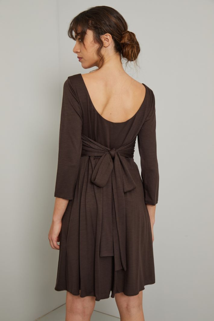 Abito in jersey di lana - MARRONE - Fashion Market - 4