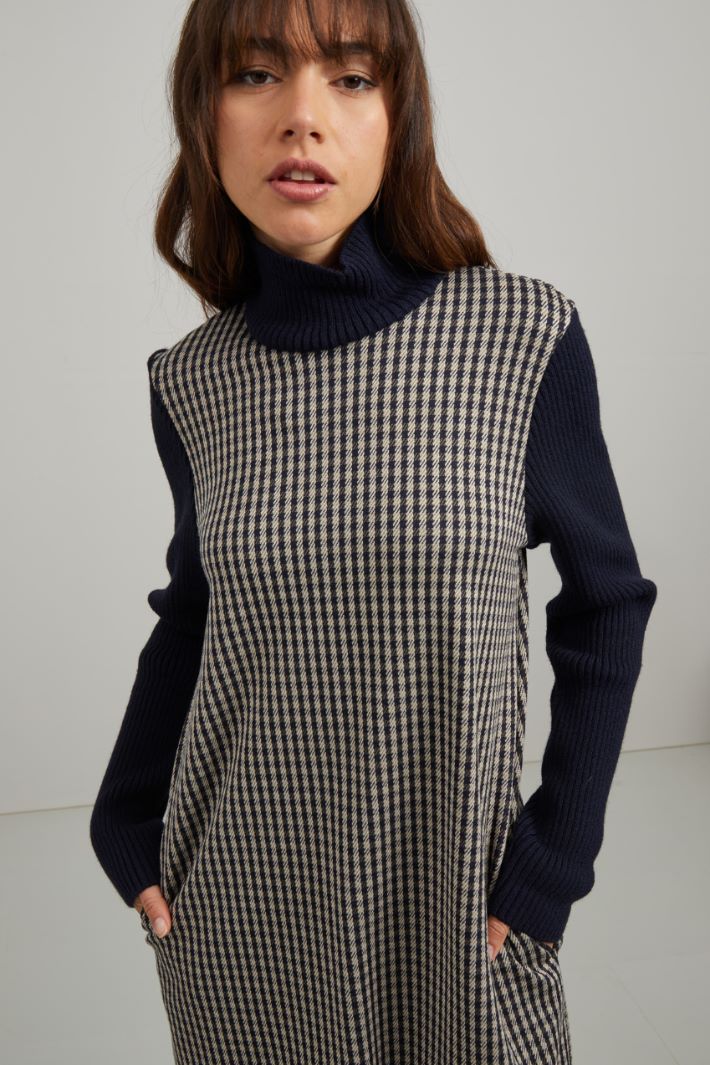 Abito corto in maglia - BLU NOTTE BIANCO - Fashion Market - 3