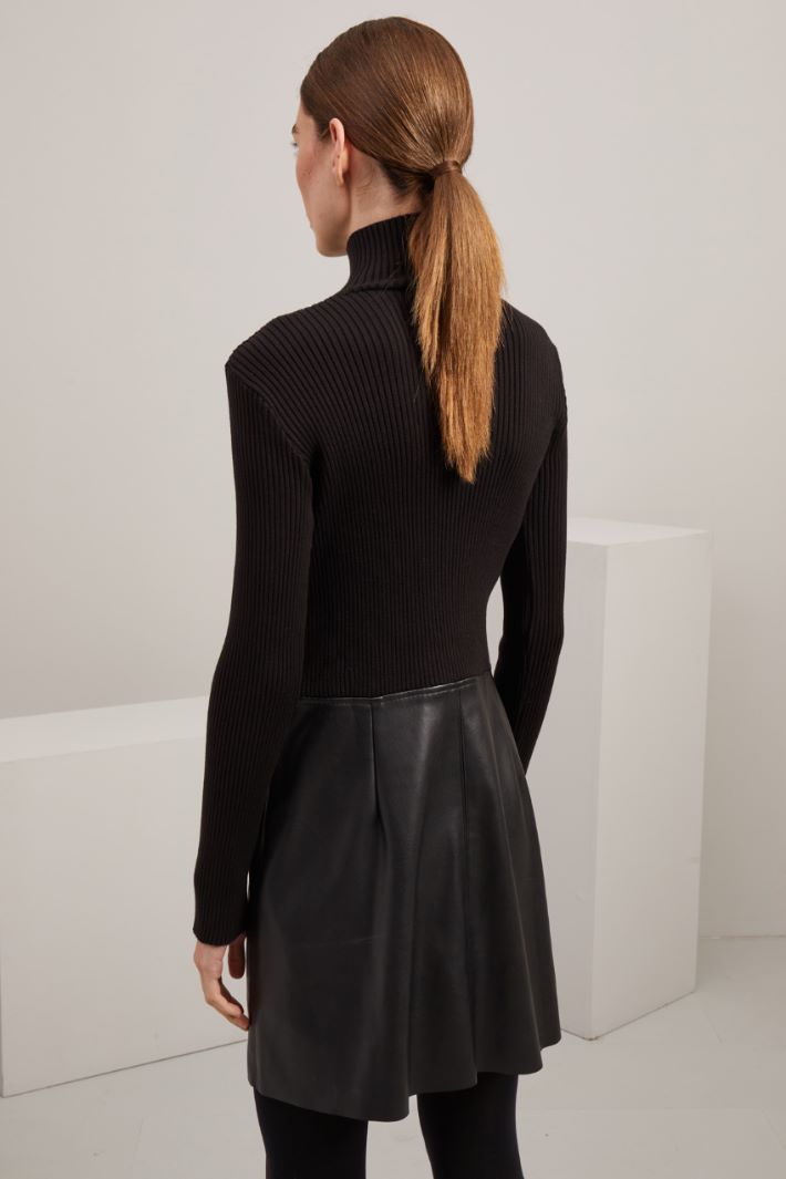 Abito in maglia e similpelle - NERO  - Fashion Market - 4