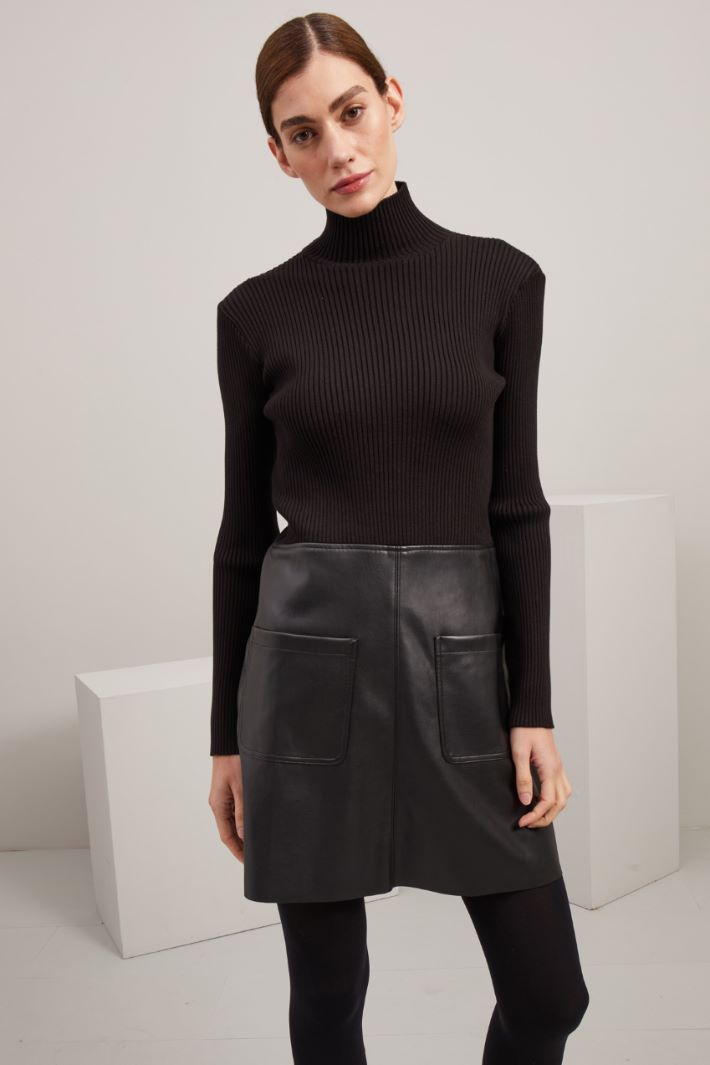 Abito in maglia e similpelle - NERO  - Fashion Market - 2