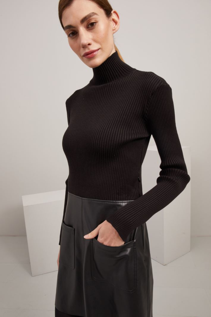Abito in maglia e similpelle - NERO  - Fashion Market - 3