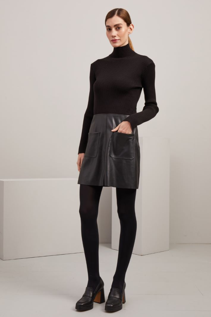 Abito in maglia e similpelle - NERO  - Fashion Market
