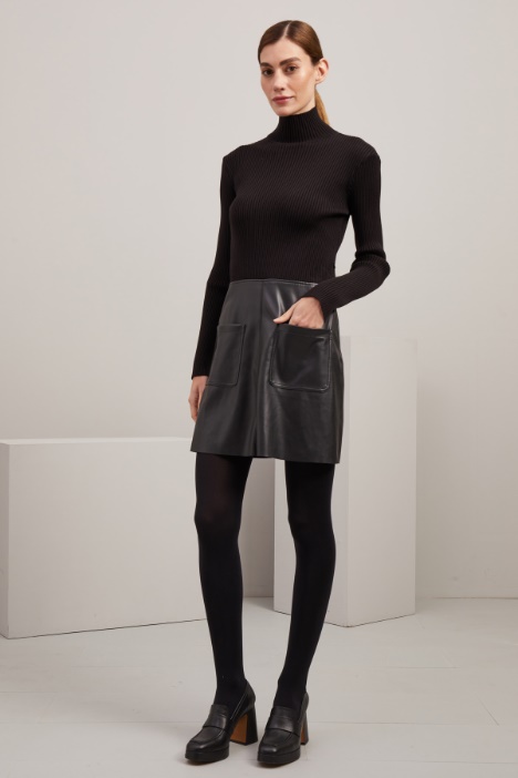 Abito in maglia e similpelle - Fashion Market