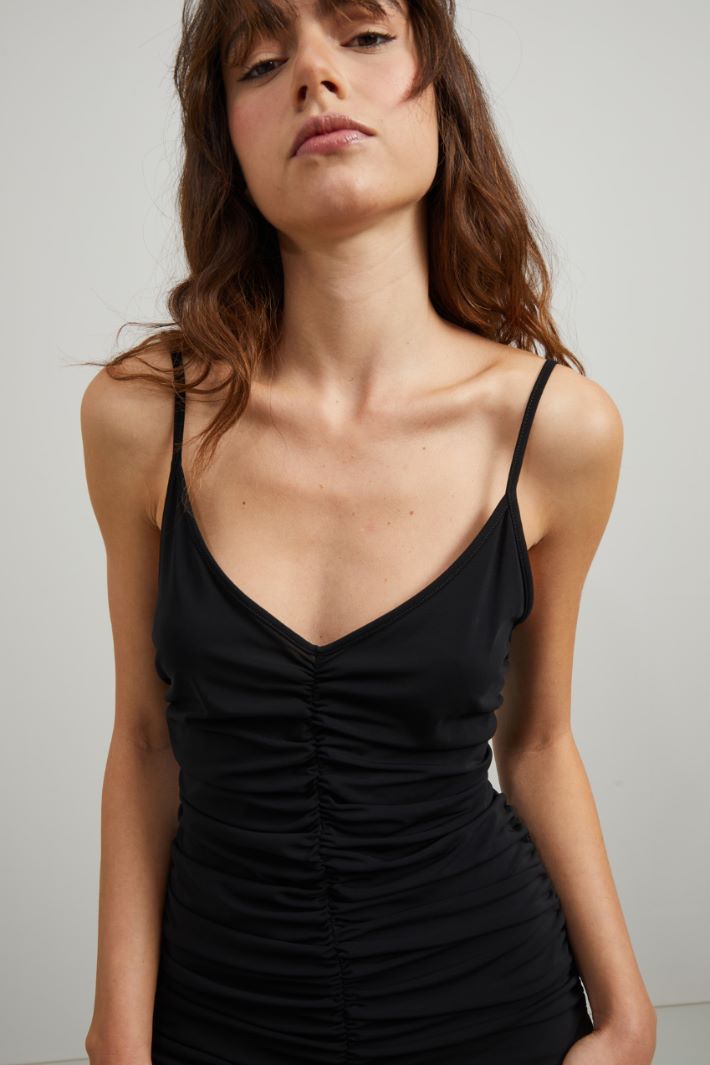 Abito corto con arricciatura - NERO - Fashion Market - 3