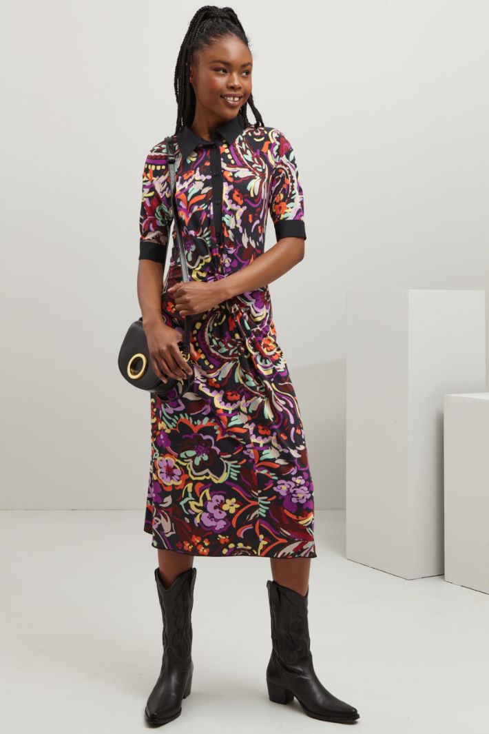 Abito lungo in jersey - NERO VIOLA - Fashion Market