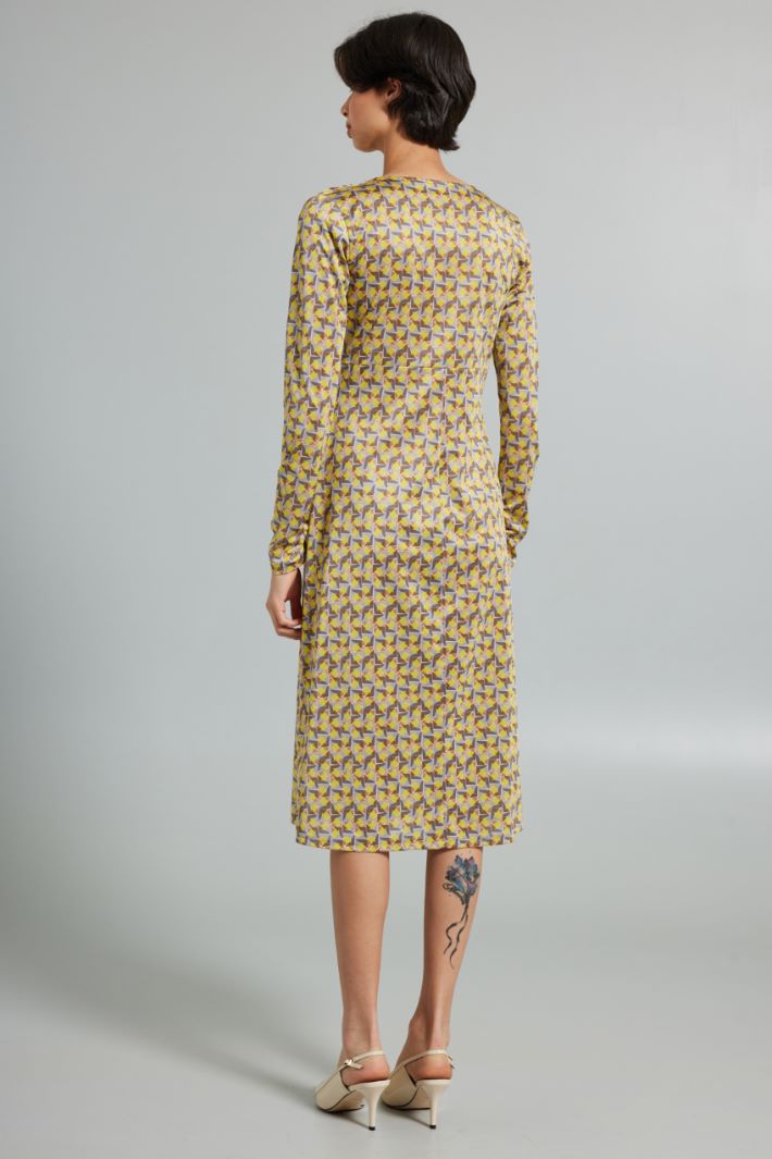 Abito stampato con nodo - GIALLO GRIGIO CAMMELLO - Fashion Market - 4