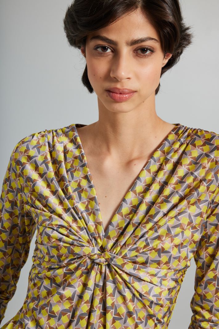Abito stampato con nodo - GIALLO GRIGIO CAMMELLO - Fashion Market - 2