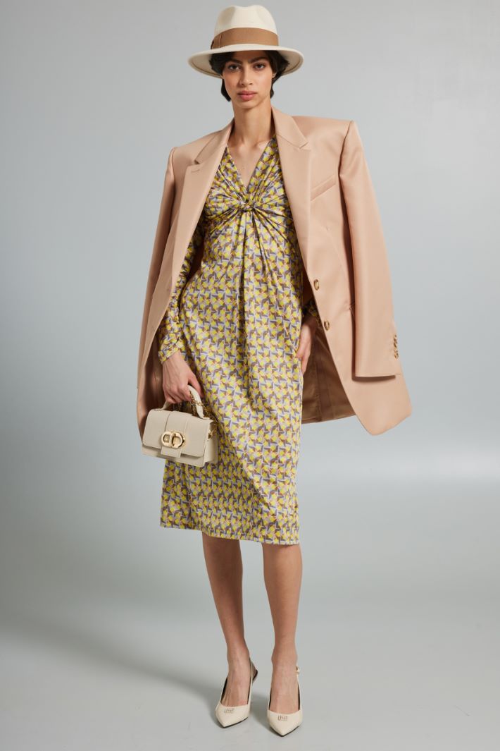 Abito stampato con nodo - GIALLO GRIGIO CAMMELLO - Fashion Market