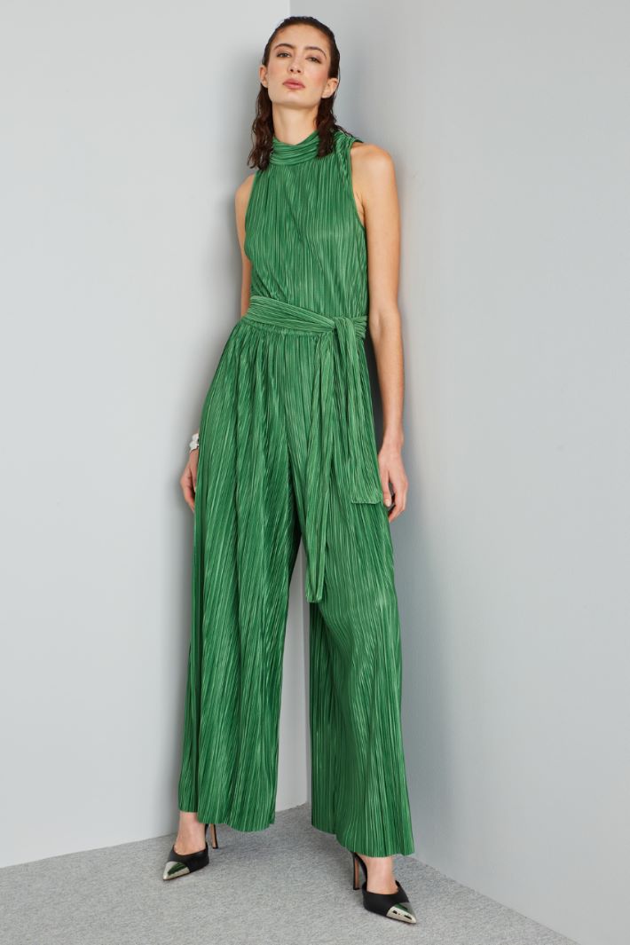 Tuta smanicata in jersey plissé - VERDE PRATO - Fashion Market - 2