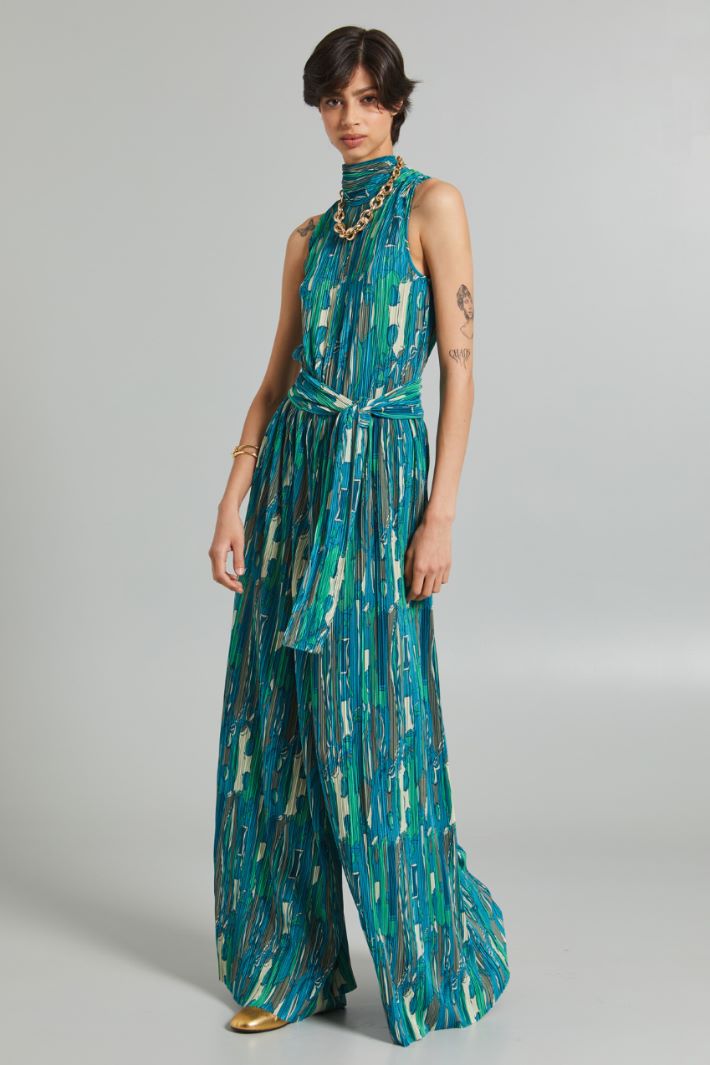 Tuta smanicata in jersey plissé - VERDE BURRO - Fashion Market - 2