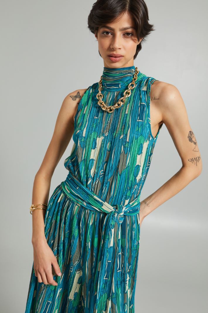 Tuta smanicata in jersey plissé - VERDE BURRO - Fashion Market - 3
