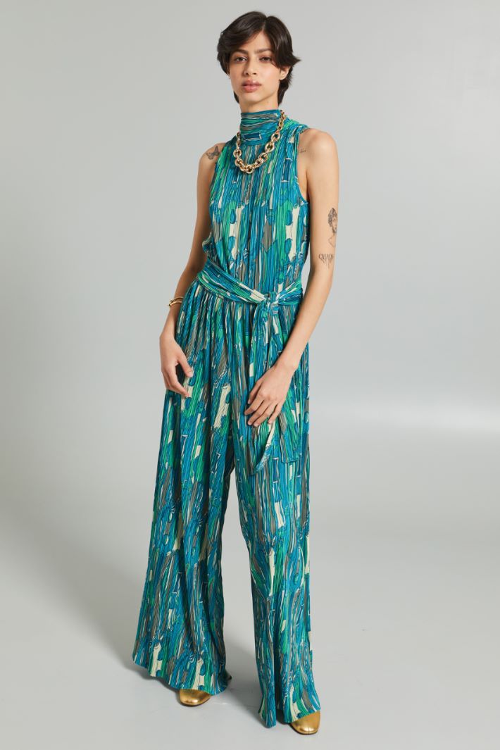 Tuta smanicata in jersey plissé - VERDE BURRO - Fashion Market