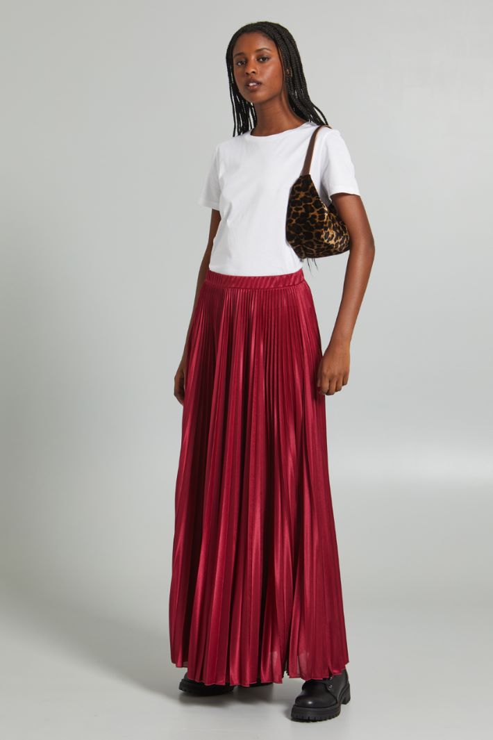 Gonna lunga in jersey plissé - ROSSO RUBINO - Fashion Market