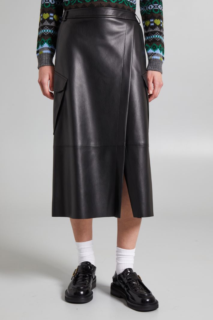 Gonna cargo in jersey spalmato - NERO - Fashion Market - 2