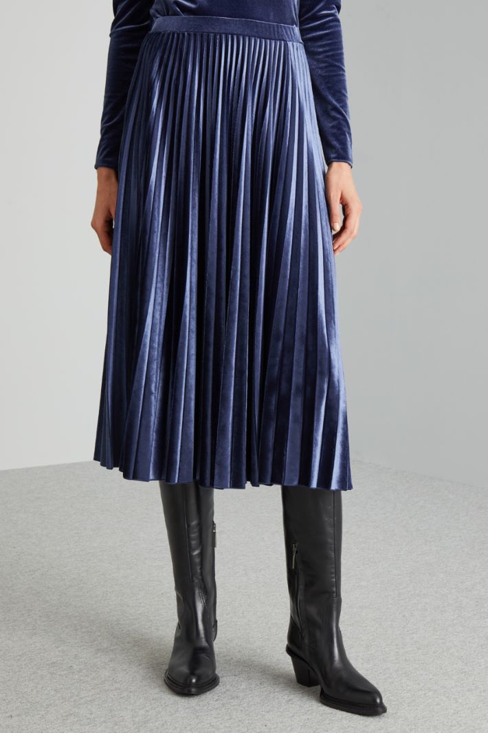 Gonna plissé in jersey velluto - BLU - Fashion Market - 2