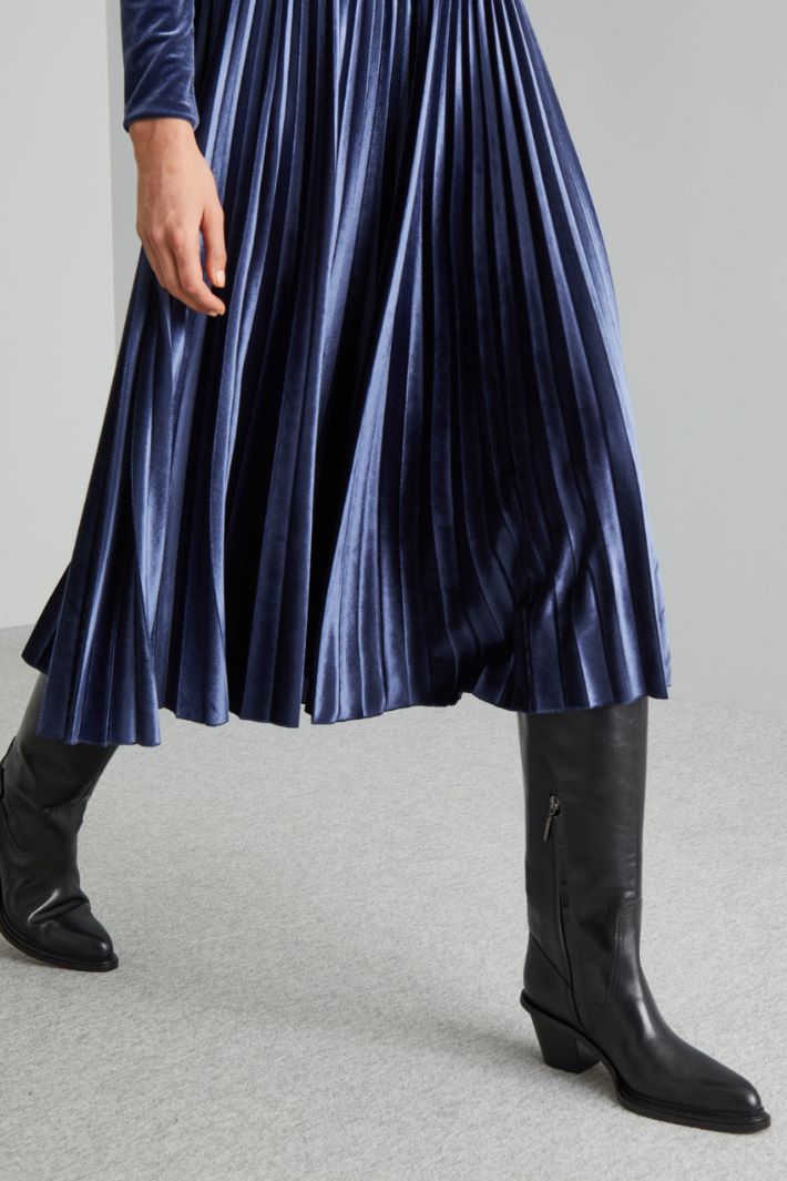 Gonna plissé in jersey velluto - BLU - Fashion Market - 3