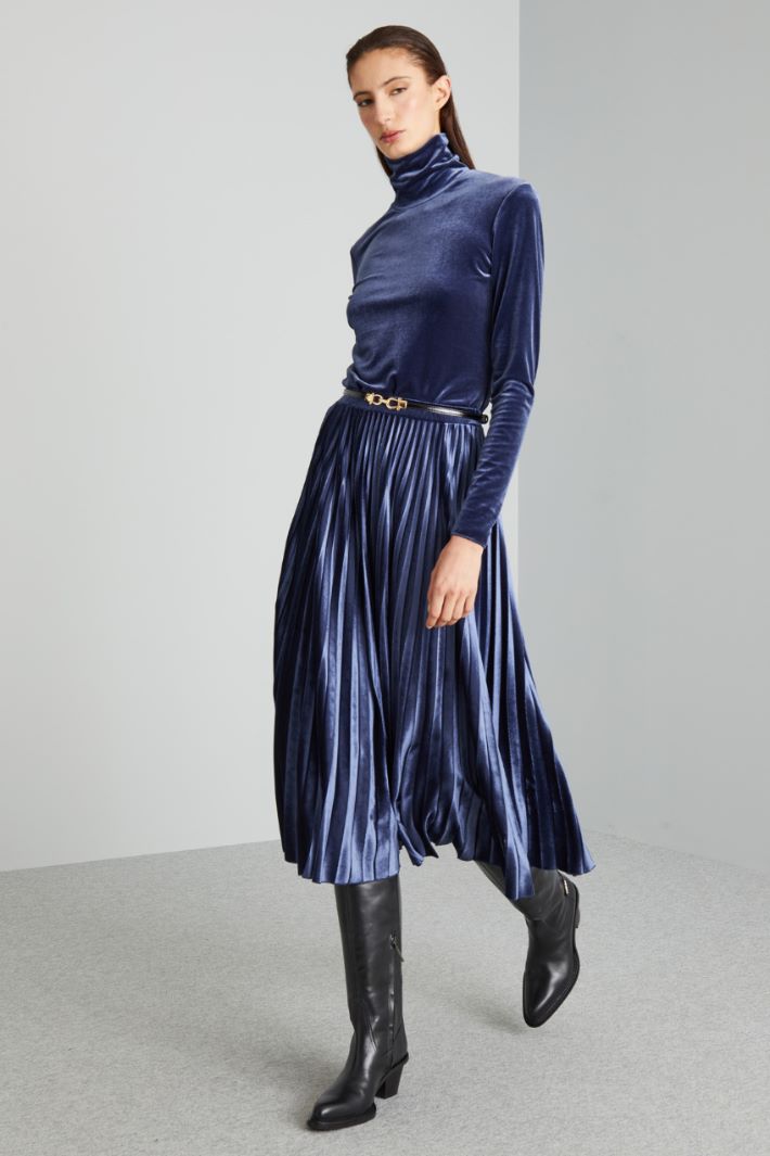 Gonna plissé in jersey velluto - BLU - Fashion Market