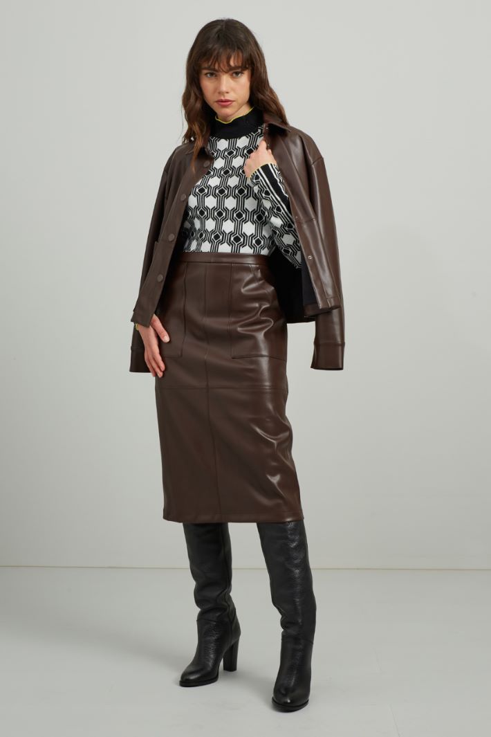 Gonna a tubo in similpelle - CIOCCOLATO - Fashion Market