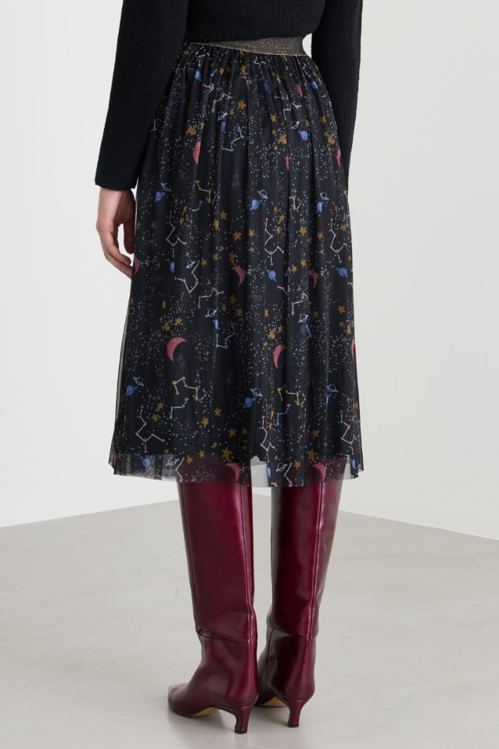 Gonna svasata in jersey tulle stampato - NERO - Fashion Market - 4
