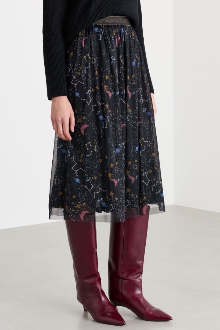 Gonna svasata in jersey tulle stampato - NERO - Fashion Market - 2