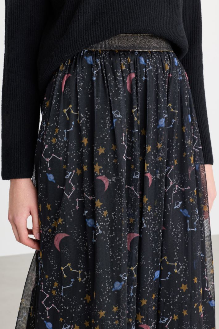 Gonna svasata in jersey tulle stampato - NERO - Fashion Market - 3