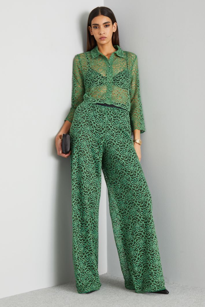 Pantaloni ampi in pizzo - VERDE - Fashion Market
